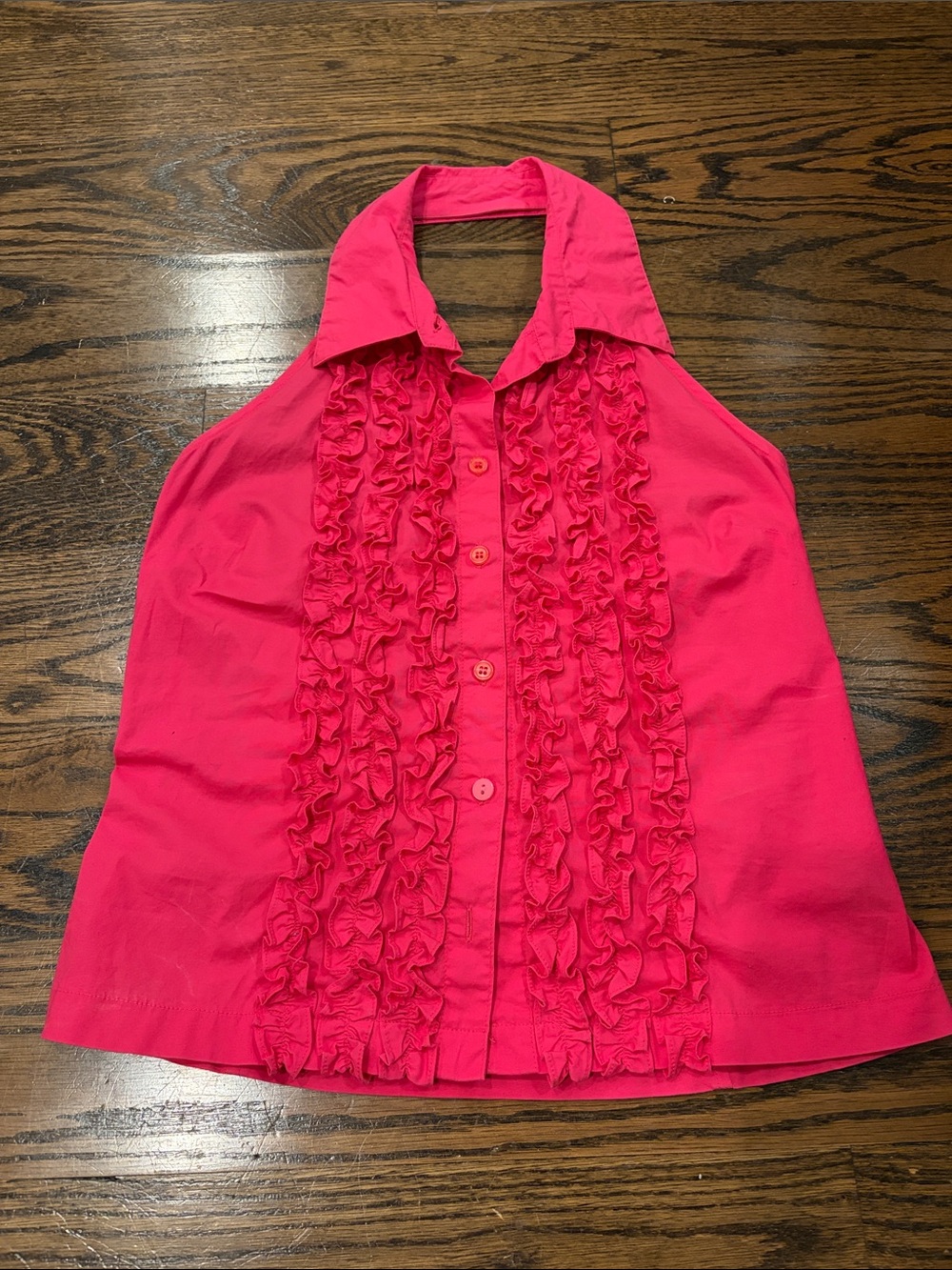 Pink Vintage Ruffle Button Down Pink Halter Top